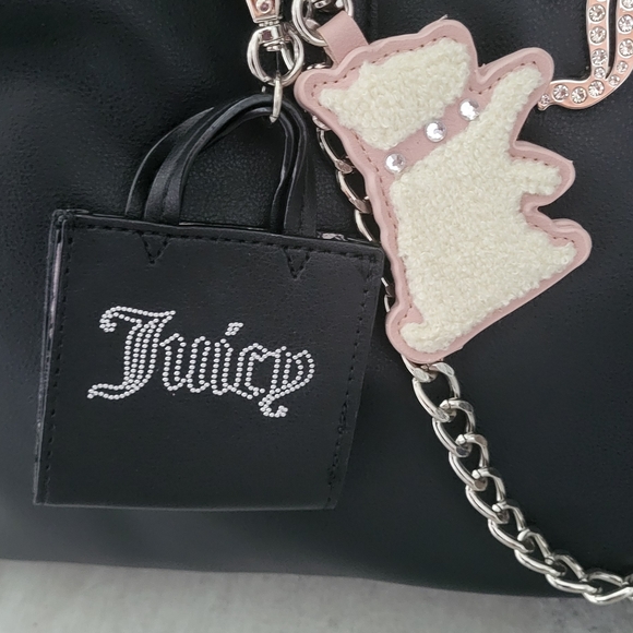 Juicy Couture Black Tote Large With 3 Bag Charms And Chain - NWT - Picture 3 of 8